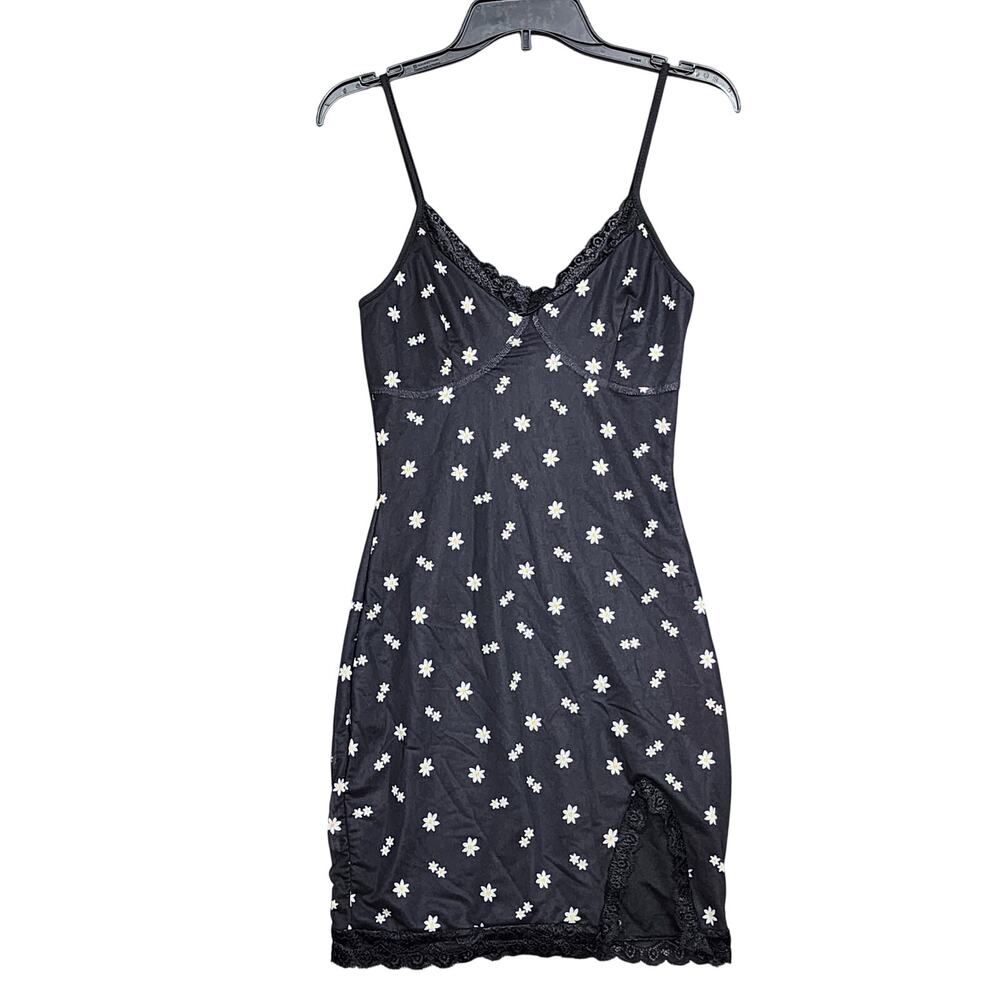 Rue 21 Mini Slip Dress Black Daisy Print Size Small Y2k Style